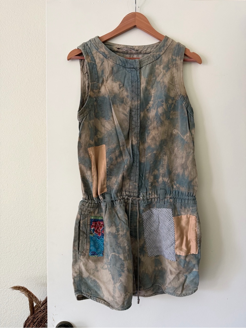 Tie-Dye Utility Romper with Patchwork Pockets
